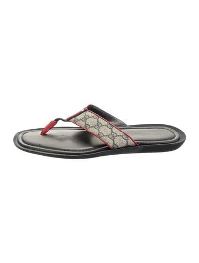 Pre-owned Gucci Gg Supreme Leather Flip Flops In Neutrals
