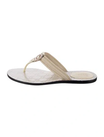Pre-owned Gucci Gg Supreme Leather Flip Flops In Neutrals