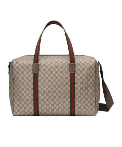 Gucci Large Duffle Bag With Web In Nude