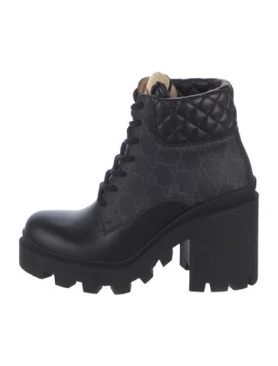 Pre-owned Gucci Gg Supreme Leather Lace-up Boots In Black
