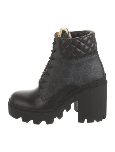 Pre-owned Gucci Gg Supreme Leather Lace-up Boots W/ Tags In Black