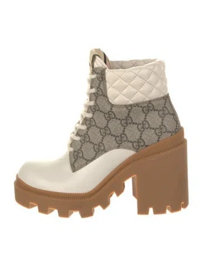 Pre-owned Gucci Gg Supreme Leather Lace-up Boots W/ Tags In Neutral