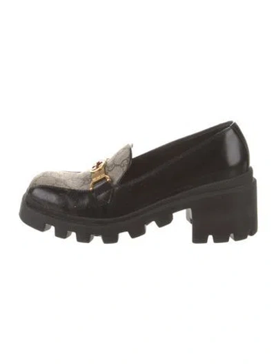 Pre-owned Gucci Gg Supreme Leather Loafers In Black
