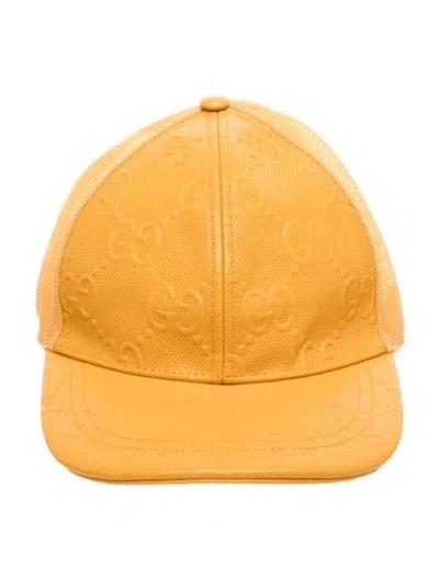 Pre-owned Gucci Gg Supreme Leather Mesh Hat In Yellow