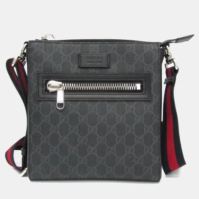 Pre-owned Gucci Gg Supreme Leather Messenger Bag Black Gray