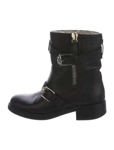 Pre-owned Gucci Gg Supreme Leather Moto Boots In Black