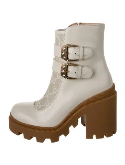 Pre-owned Gucci Gg Supreme Leather Moto Boots W/ Tags In Neutrals