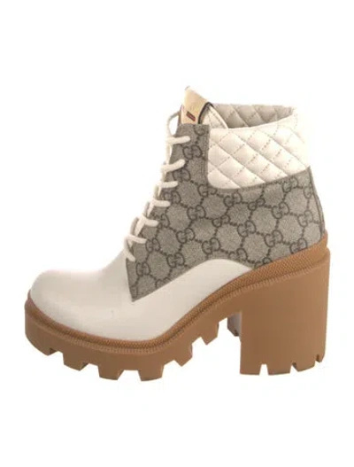 Pre-owned Gucci Gg Supreme Leather Rain Boots In Neutral