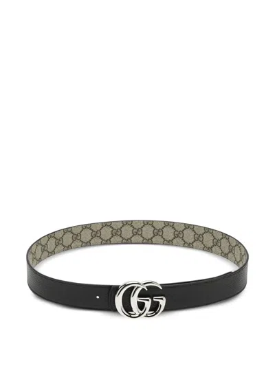 Gucci Gg Supreme Leather Reversible Belt In Black