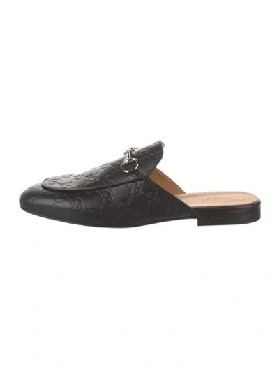 Pre-owned Gucci Gg Supreme Leather Slippers In Black
