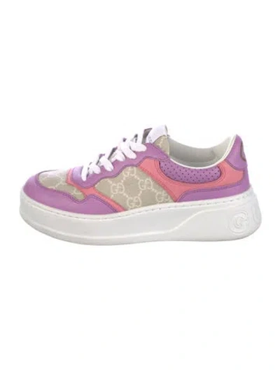 Pre-owned Gucci Gg Supreme Leather Sneakers In Purple