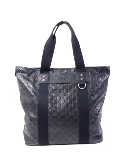 Pre-owned Gucci Gg Supreme Leather Tote Bag In Black