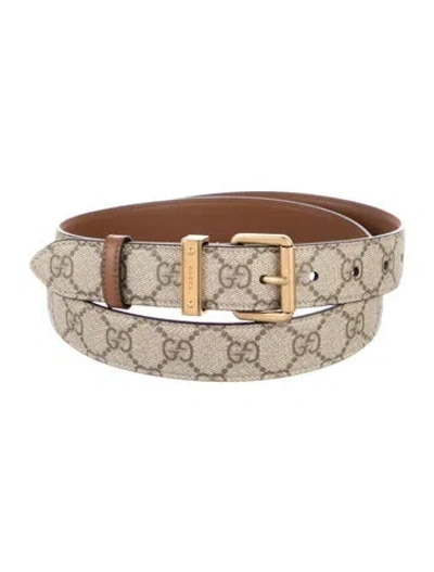 Pre-owned Gucci Gg Supreme Leather Trim Embellishment Belt In Neutral