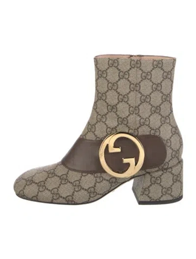 Pre-owned Gucci Gg Supreme Leather Trim Embellishment Boots In Neutral