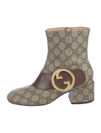 Pre-owned Gucci Gg Supreme Leather Trim Embellishment Boots In Neutral