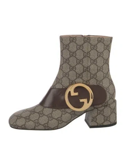 Pre-owned Gucci Gg Supreme Leather Trim Embellishment Boots W/ Tags In Neutral