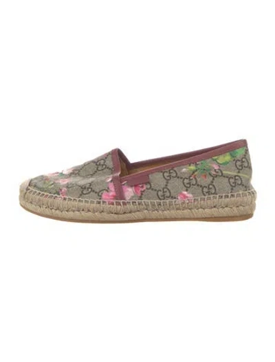 Pre-owned Gucci Gg Supreme Leather Trim Embellishment Espadrille Sneakers In Brown