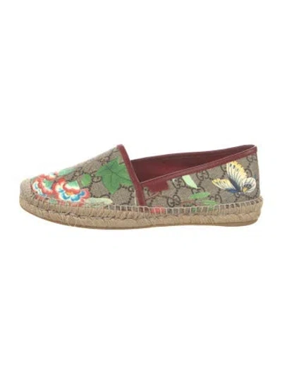Pre-owned Gucci Gg Supreme Leather Trim Embellishment Espadrilles
