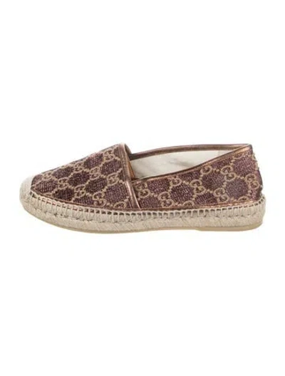 Pre-owned Gucci Gg Supreme Leather Trim Embellishment Espadrilles