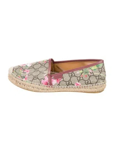 Pre-owned Gucci Gg Supreme Leather Trim Embellishment Espadrilles In Brown