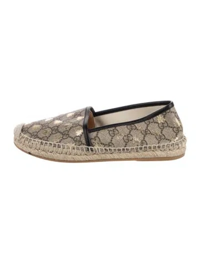 Pre-owned Gucci Gg Supreme Leather Trim Embellishment Espadrilles In Brown