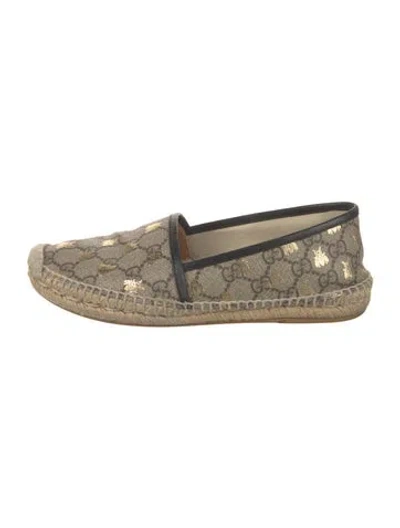 Pre-owned Gucci Gg Supreme Leather Trim Embellishment Espadrilles In Neutral