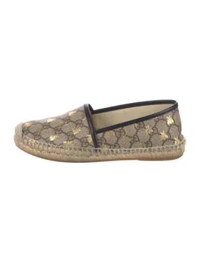 Pre-owned Gucci Gg Supreme Leather Trim Embellishment Espadrilles In Neutral