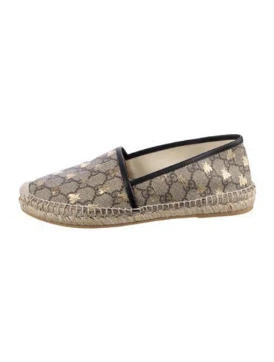 Pre-owned Gucci Gg Supreme Leather Trim Embellishment Espadrilles In Neutral