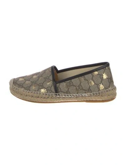 Pre-owned Gucci Gg Supreme Leather Trim Embellishment Espadrilles In Neutral