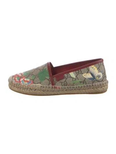 Pre-owned Gucci Gg Supreme Leather Trim Embellishment Espadrilles In Neutral