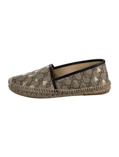 Pre-owned Gucci Gg Supreme Leather Trim Embellishment Espadrilles In Neutrals