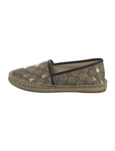Pre-owned Gucci Gg Supreme Leather Trim Embellishment Espadrilles In Neutrals