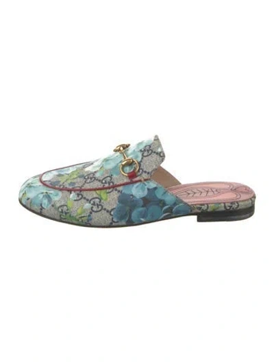 Pre-owned Gucci Gg Supreme Leather Trim Embellishment Mules In Blue