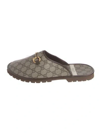 Pre-owned Gucci Gg Supreme Leather Trim Embellishment Slippers In Brown