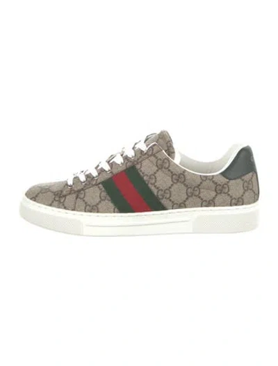 Pre-owned Gucci Gg Supreme Leather Trim Embellishment Sneakers In Neutral