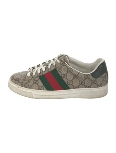 Pre-owned Gucci Gg Supreme Leather Trim Embellishment Sneakers In Neutral