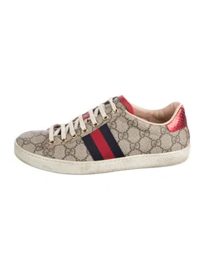 Pre-owned Gucci Gg Supreme Leather Trim Embellishment Sneakers In Neutral