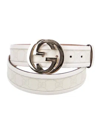 Pre-owned Gucci Gg Supreme Leather Trim Embellishment Waist Belt In Neutral