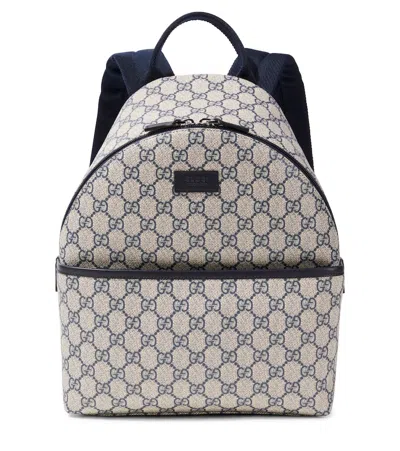 Gucci Kids' Gg Supreme Leather-trimmed Canvas Backpack In Gray