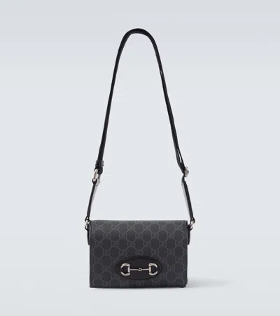 Gucci Gg Supreme Leather-trimmed Canvas Crossbody Bag In Black