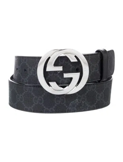 Pre-owned Gucci Gg Supreme Leather Waist Belt In Black