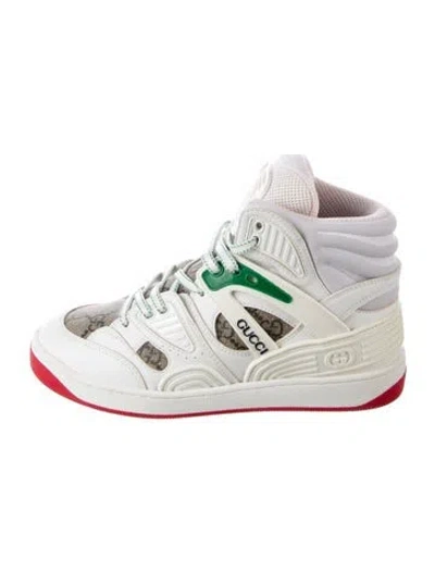 Pre-owned Gucci Gg Supreme Leather Wedge Sneakers In White