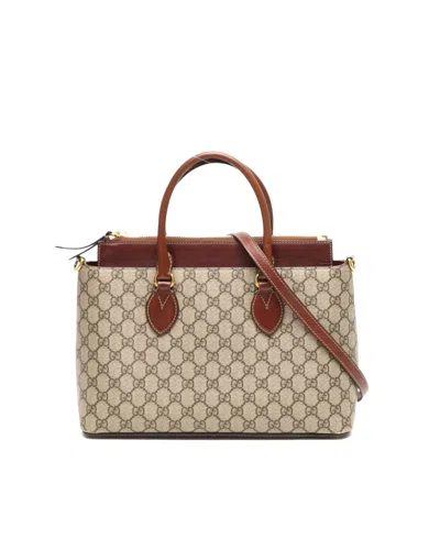 Pre-owned Gucci Gg Supreme Linea Bag In Beige