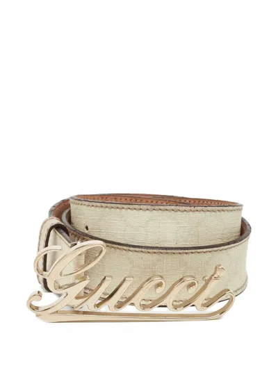 Pre-owned Gucci Gg Supreme Logo Belt In White