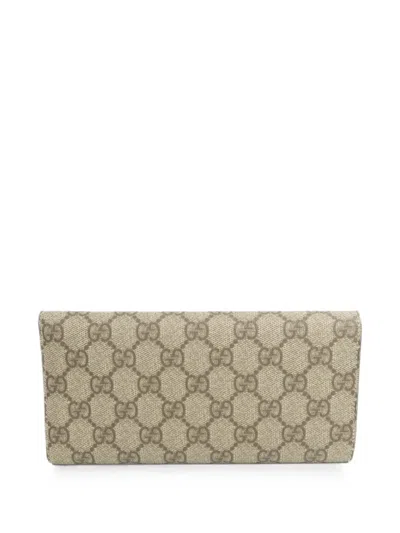 Pre-owned Gucci Gg Supreme Long Wallet In Neutral