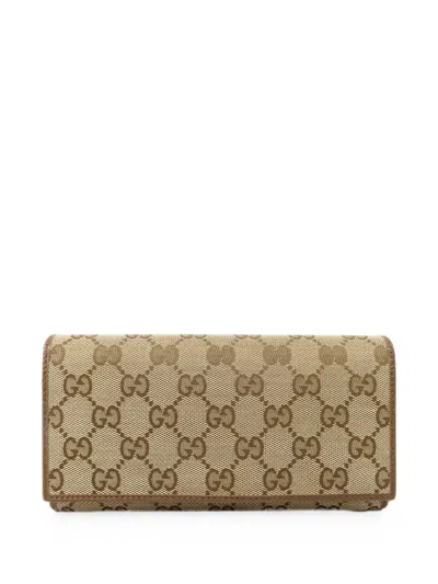 Pre-owned Gucci Gg Supreme Long Wallet In Neutrals