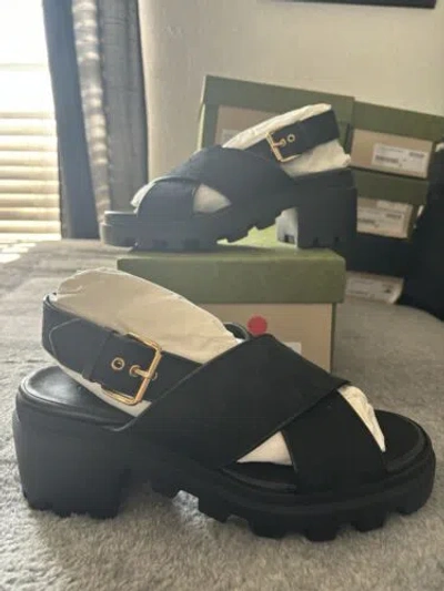 Pre-owned Gucci Gg Supreme Lug Sole Sandals Gg Canvas Slingback Black Women Size 40 In Brown