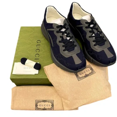 Pre-owned Gucci Gg Supreme Maxi Blue Gray Canvas Rhython Sneakers Men's 12 | Us 12.5