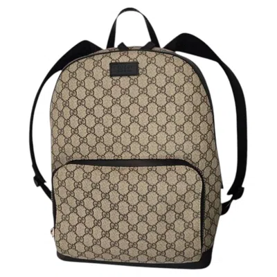 Pre-owned Gucci Gg Supreme Medium Eden Backpack Beige Ebony Leather Trim Italy In Black