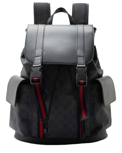 Gucci Gg Supreme Medium Flap Backpack (authentic Pre-loved) In Black